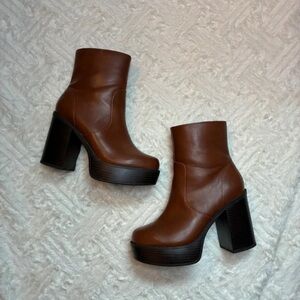 Source Unknown Cognac Brown Platform Ankle Boots with Chunky Heel